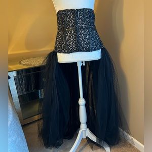 Victorias Secret Black Lace Up Corset with Tulle Bustle Skirt